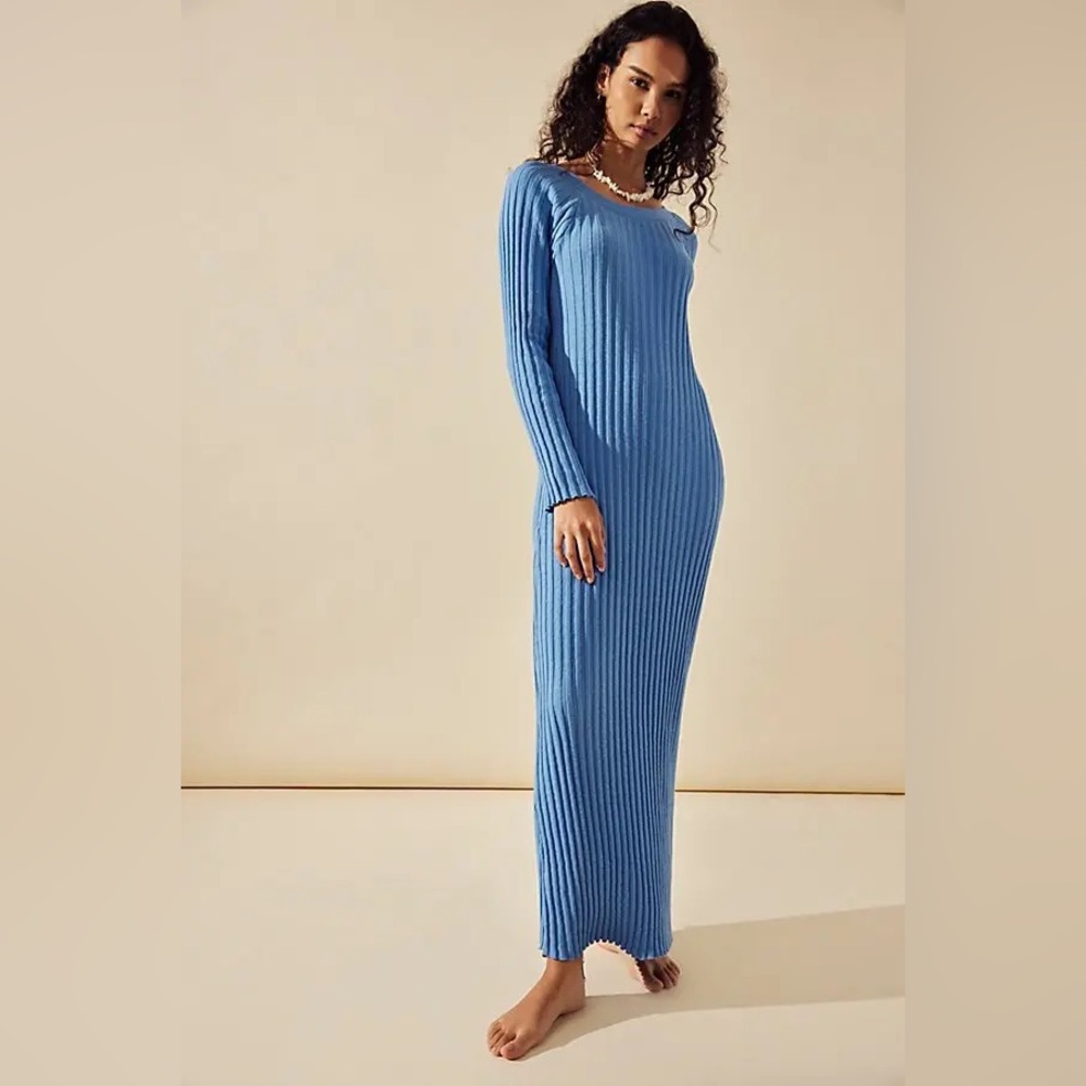 Free People Beach Walk About Maxi Dress in December Sky Blue Size Large